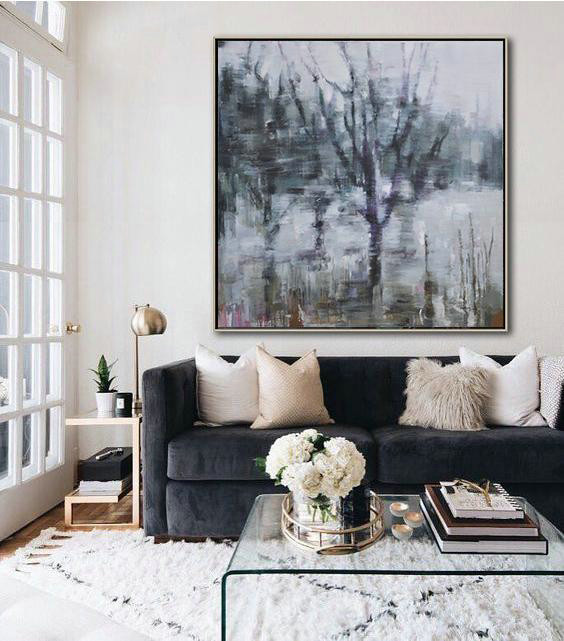 Extra Large 72" Acrylic Painting,Oversized Abstract Landscape Oil Painting,Large Abstract Wall Art,White,Black,Gray.etc